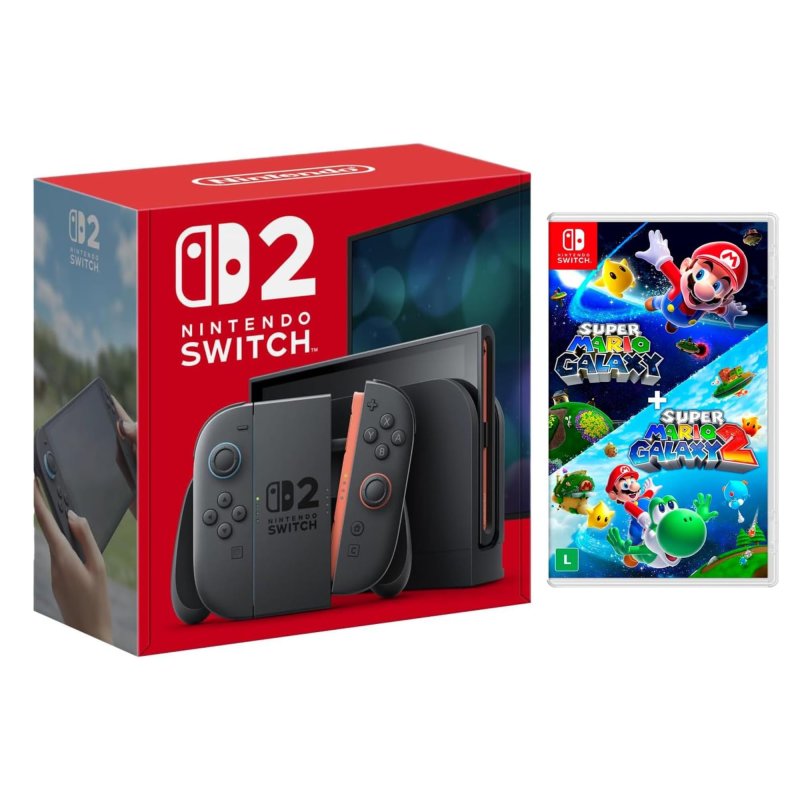 Nintendo Switch 2 (Nacional) + Jogo Super Mario Galaxy 1 & 2 (Mídia Física)