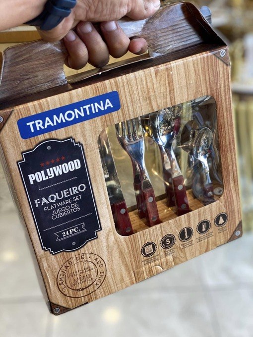 Faqueiro 24 Peças Polywood Sortidos com Laminas de Aço Inox e Cabos de Madeira, Tramontina, Polywood 21199705