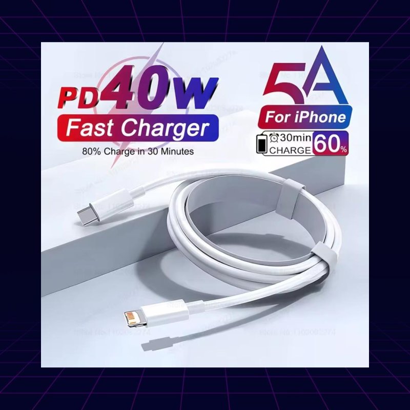 Cabo USB-C Carregamento Rápido PD 40W/60W