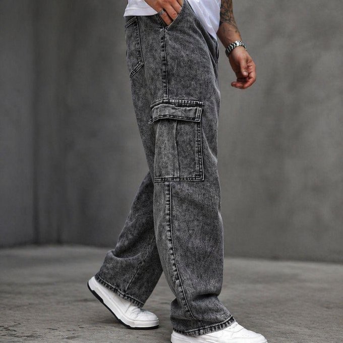 Calça Cargo Jeans Cós De Elástico