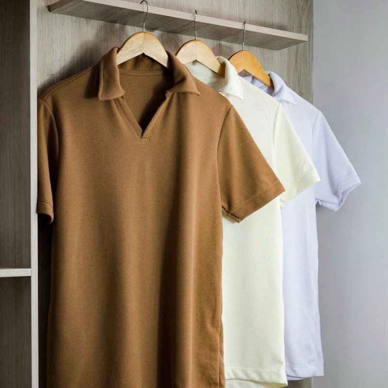 Camiseta Polo sem Botão Texturizado (5 cores)