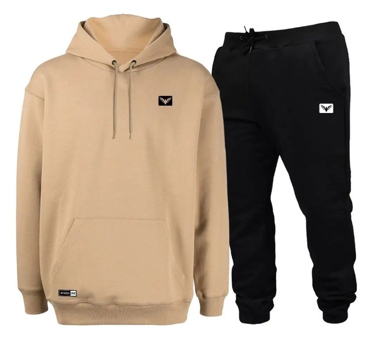 Conjunto De Frio Moletom Com Capuz Canguru Flanelado Preto