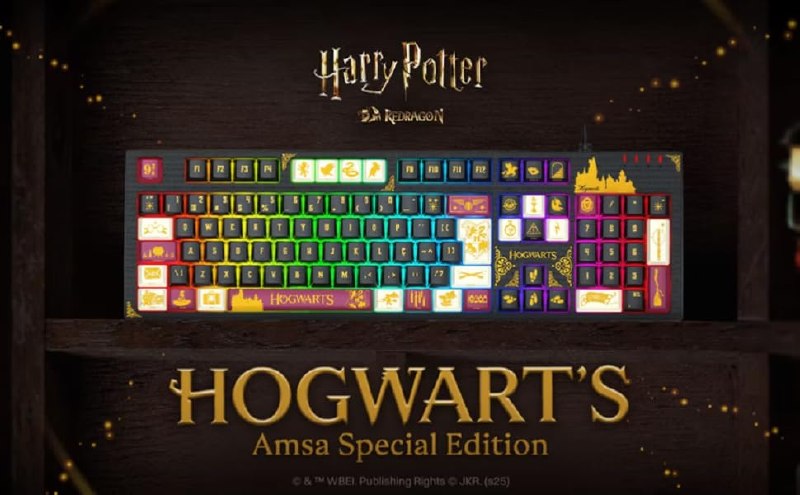Teclado Mecânico Gamer Redragon Harry Potter Amsa Hogwart’s Special Edition RGB Switch Marrom ABNT2 HP-592 RGB + Frete Grátis