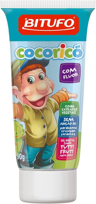 5x Bitufo Gel Dental Cocoricó Com Flúor Sabor Tutti Frutti 90 G