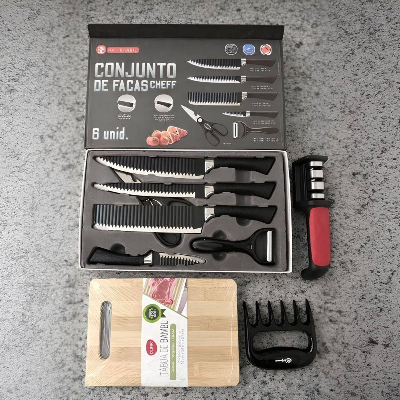 Kit Churrasco Premium 8 Peças + Tábua