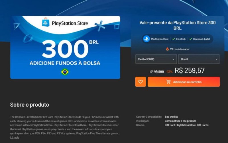 Cartão de R$300 na PSN