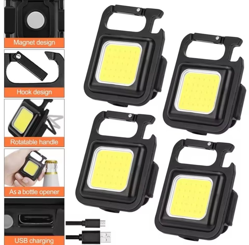 Lanterna Chaveiro Multifuncional com 4 Modos de Luz LED e Abridor de Garrafas Portátil para Emergências e Acampamento