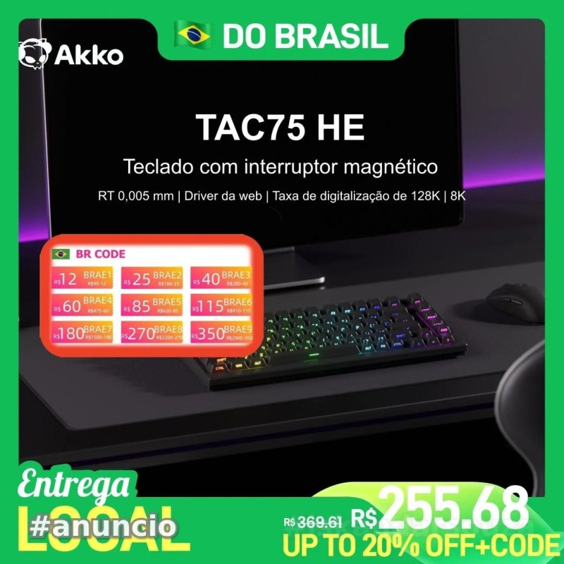 Akko tac75 he 75% Teclado magnético 0.01mm 8000hz RGB