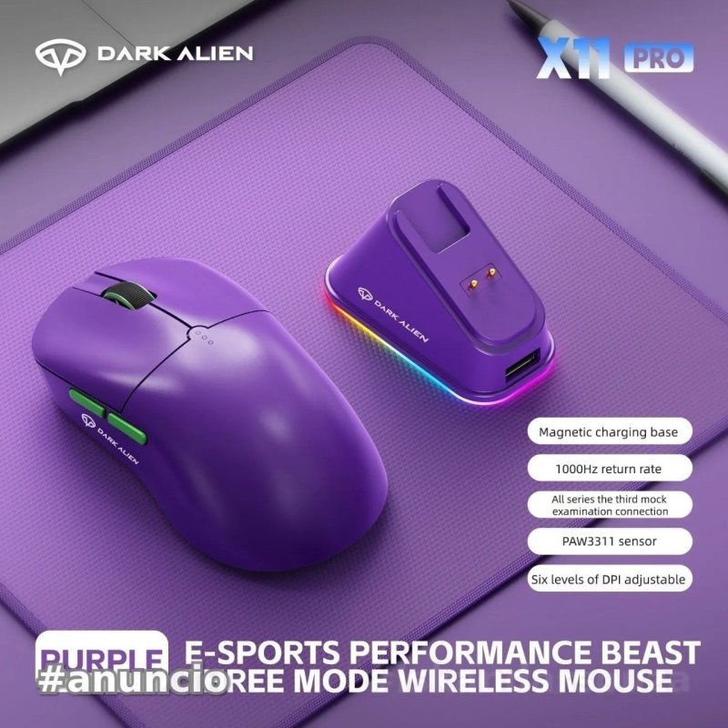 DARK ALIEN X11 Pro Com Dock de Carregamento, PAW 3311 Mouse Gamer Sem fio tri-mode