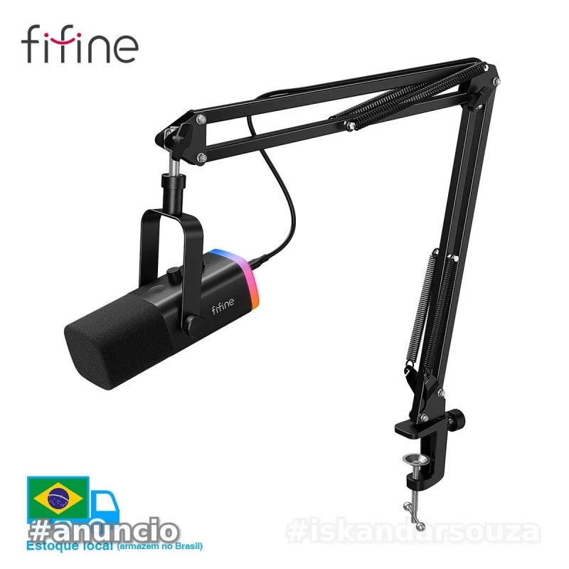 Fifine Kit Braço + Microfone USB RGB Fifine AM8T AM8 com suporte articulado