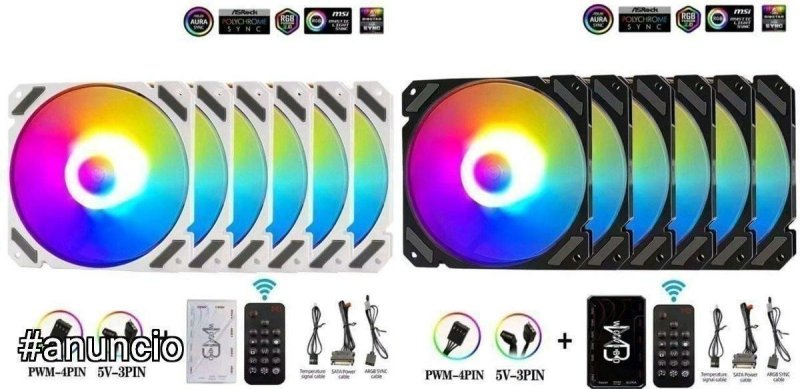 Kit 6 fans wovibo + controladora argb (tem branca e preta)
