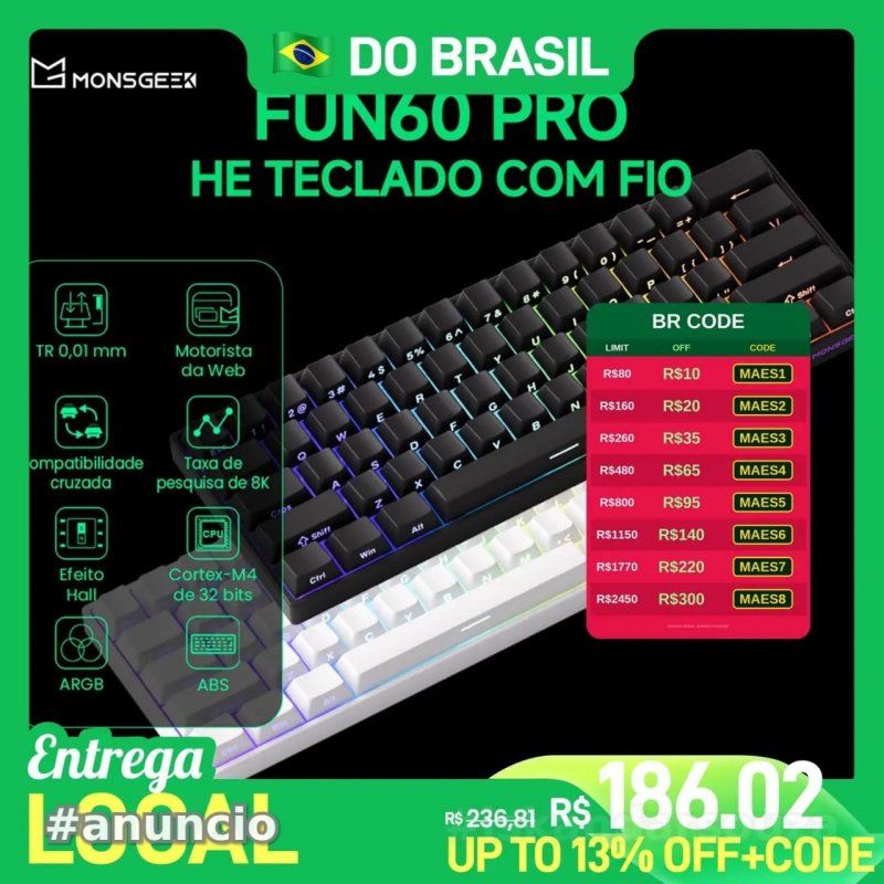 Akko MonsGeek FUN60 PRO HE Magnetic Keyboard 60% Esports Gaming Keyboard Rapid Trigger 0.01mm
