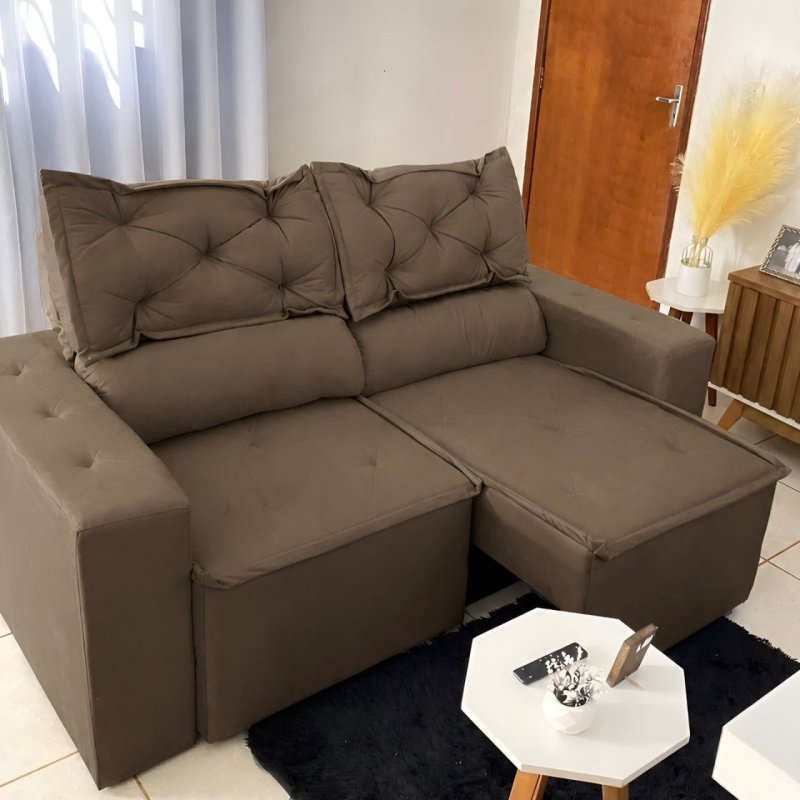 Sofá Retrátil Reclinável Com Molas 1,80m Livia Suede Marrom