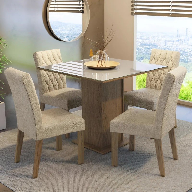 Mesa com Tampo Vidro e 4 Cadeiras Madesa
