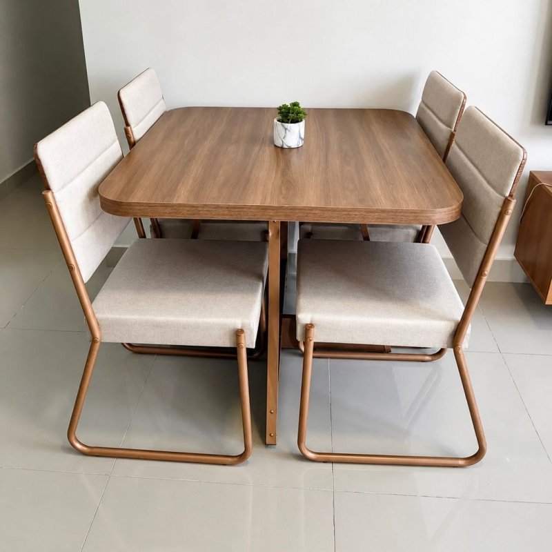 Conjunto Sala Jantar 4 Cadeiras Charlotte Carraro Nogal Rose + Frete Grátis