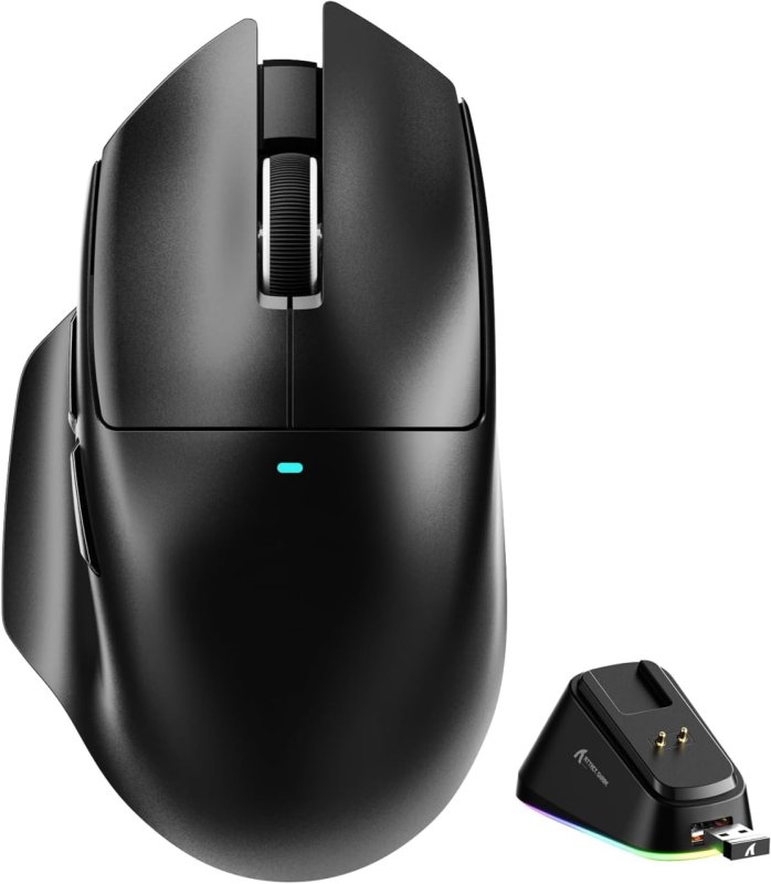 ATTACK SHARK Mouse para jogos V6 65g Superlight sem fio com base de carregamento magnético RGB