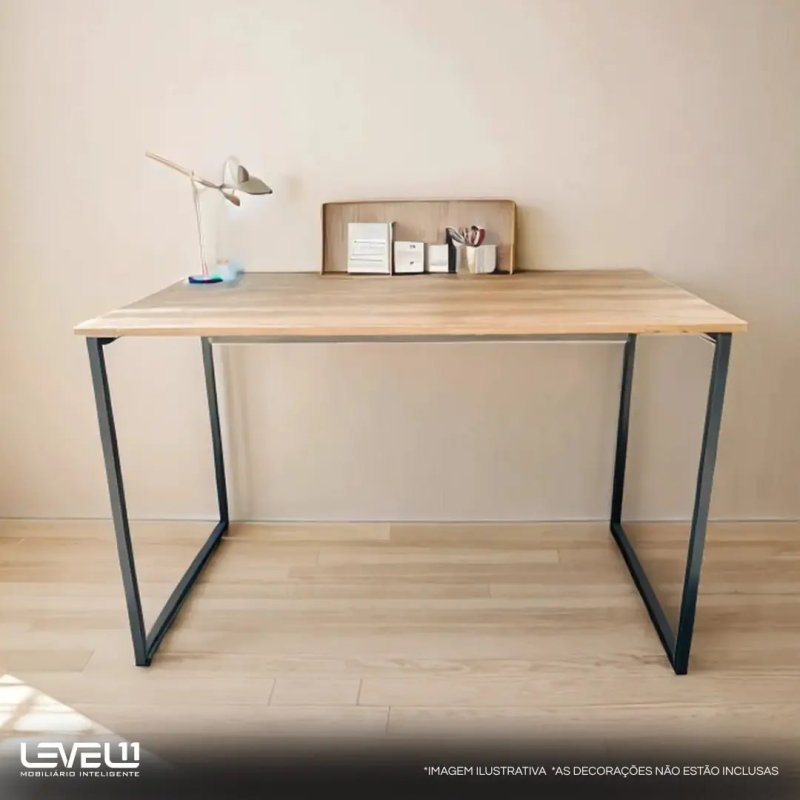 Mesa Escritório Estilo Industrial 120cm X 60cm Tampo Madeira