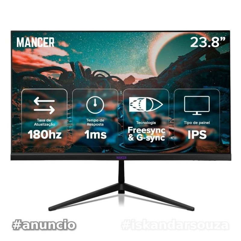 Quad HD IPS Monitor Gamer Mancer Valak Z3HS, 23.8 Pol, IPS, 2K, 1ms, 180Hz, HDMI/DP, MCR-VKZ3HS-BL01 QHD quadhd