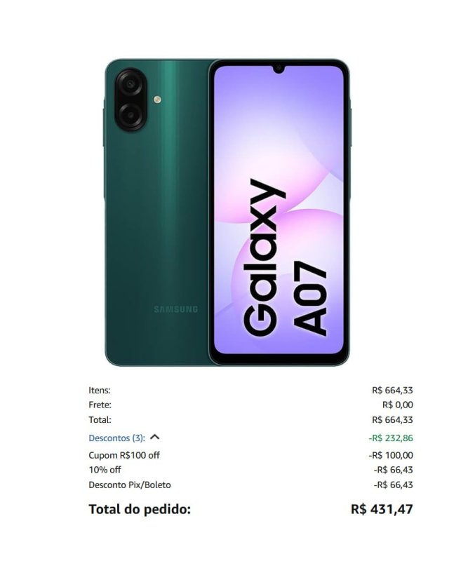 Samsung Galaxy A07 Tela 6.7 128GB 4G 90Hz