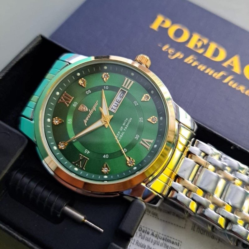 Relógio Poedagar Luxo Prateado Verde