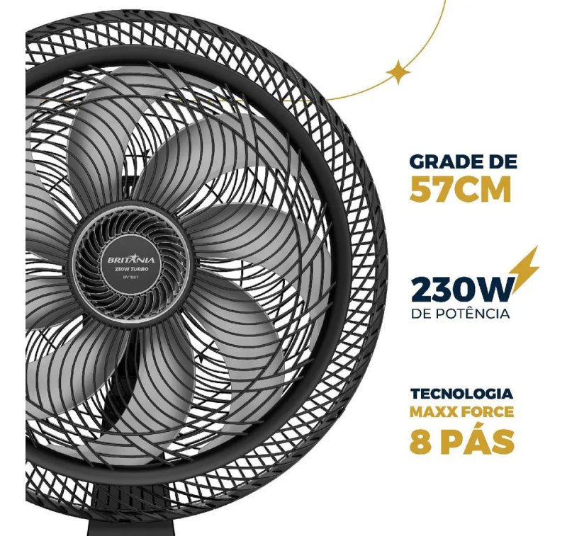 Ventilador 2 Em 1 Britânia Maxx Force 8 Pás Preto Plástico 230w Bvt50t
