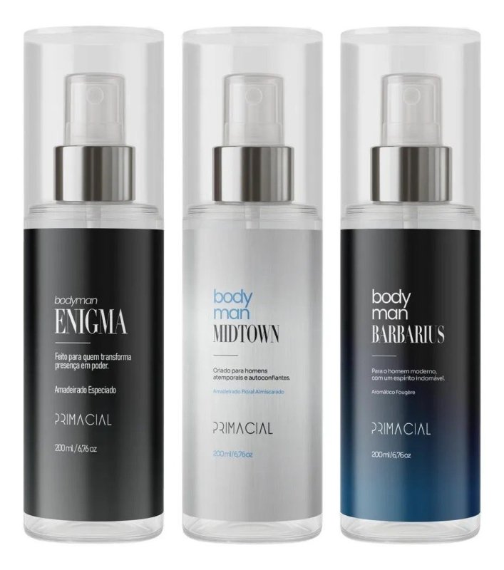 Kit 3 Body Splash Masculino Barbarius + Enigma + Midtown 200ml cada