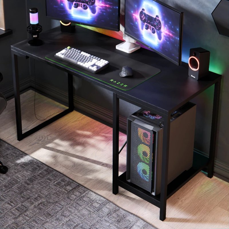 Mesa Escrivaninha Gamer e Home Office Tóquio Estilo Industrial com Prateleira em Aço e MDF
