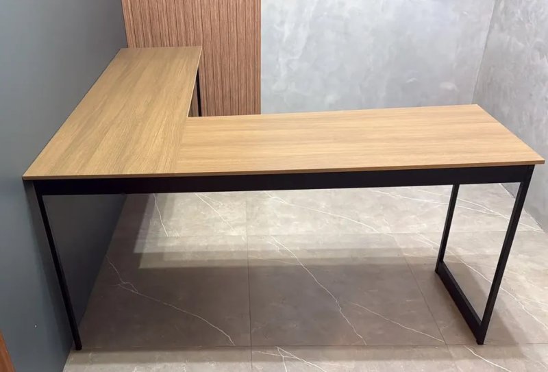 Mesa Em L Industrial Escrivaninha De Canto Nórdico Vintage Ferro E Madeira 150x74x45