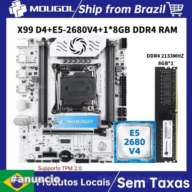 Kit x99 2680 v4: Placa Mãe Soyo D4 + Xeon e5 2680v4 + 8GB memória ram ecc