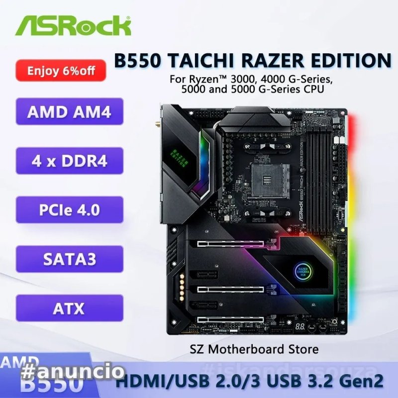 Placa mãe Asrock b550 Taichi RAZER b550m ATX DDR4 AM4 AMD Ryzen