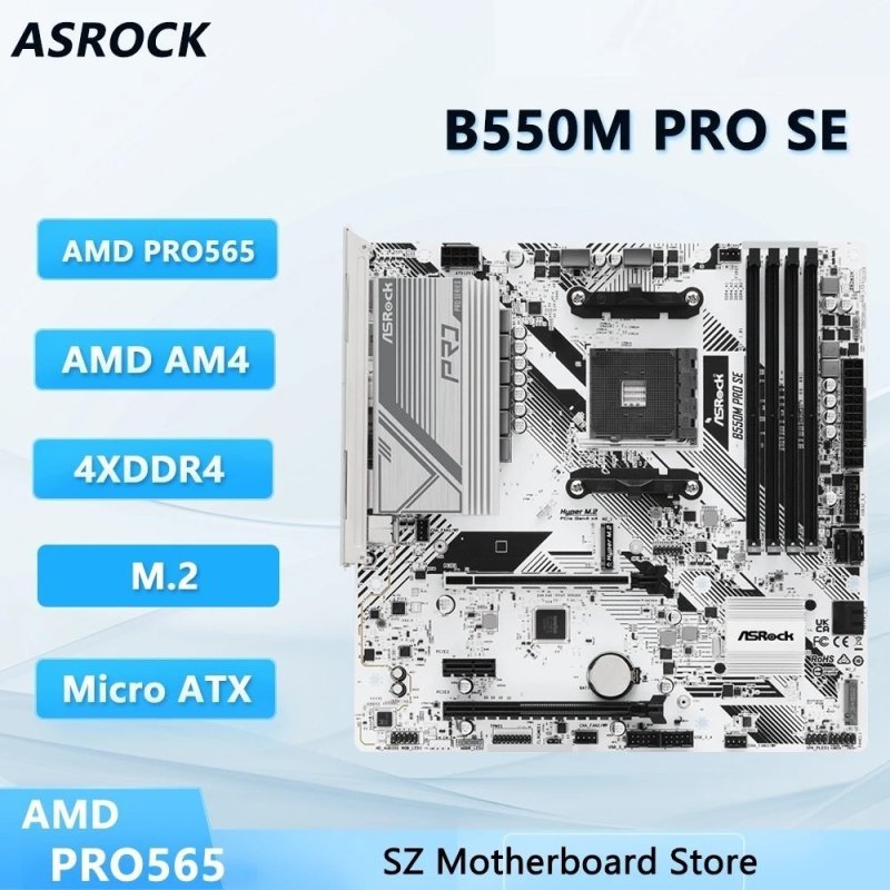 Placa mãe ASROCK B550M PRO SE White Branca DDR4 AM4 AMD Ryzen