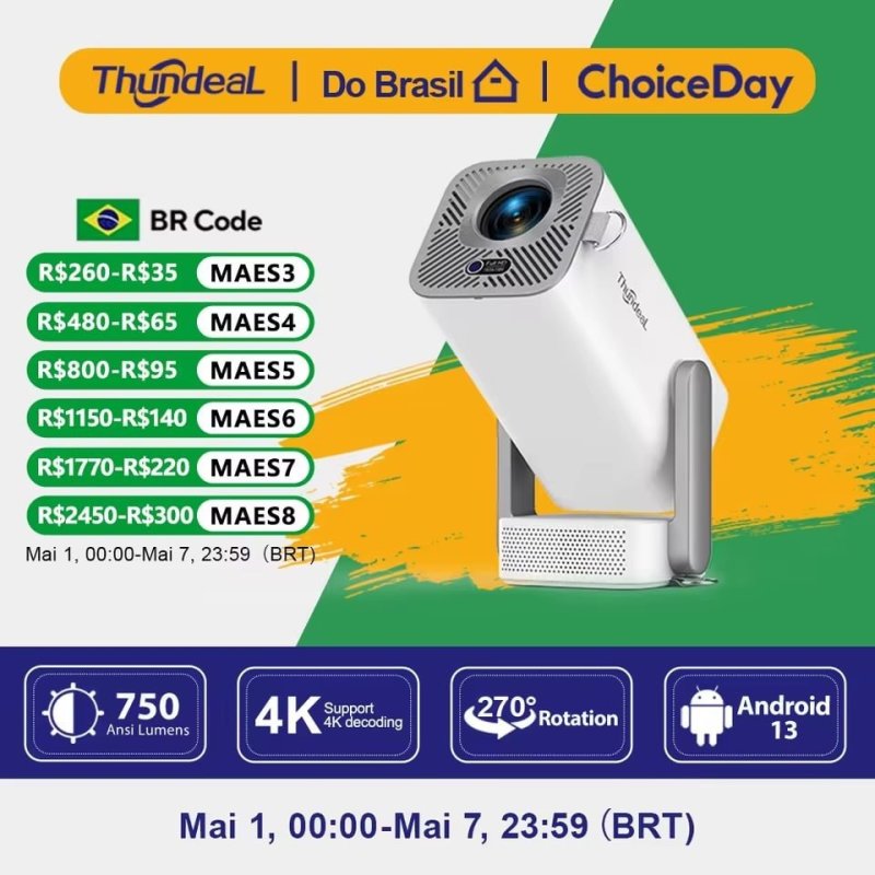 ThundeaL TD80 Pro 1080P, 750 ANSI Lumens, Suporte 4K