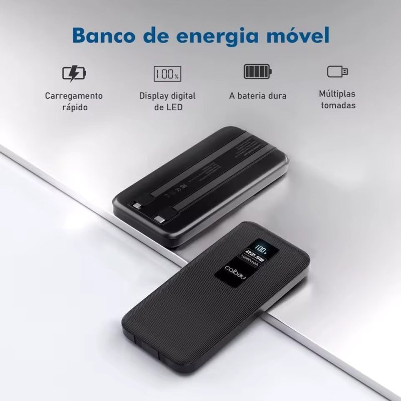 Powerbank 20000mAh Coibeu 22.5W, Lightning e Tipo-C