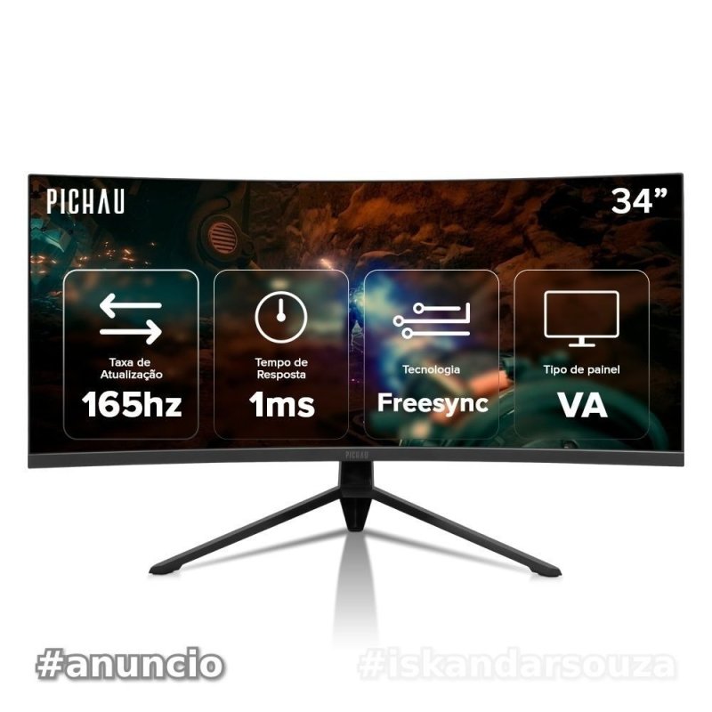 Monitor Gamer Pichau Nexus 34 GO, 34 Pol,VA, Ultrawide, Curvo WQHD, 1ms, 165Hz, HDMI/DP, PG-NXS34GO-BL01