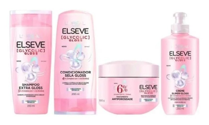 Kit Elseve Glycolic Gloss Shampoo+cond+máscara + Cr Pentear