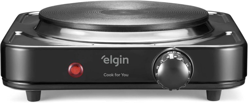 Fogão Elétrico Portátil Cooktop de Mesa Elgin, 1 Boca, 5 opções de temperatura, 1000W, Preto, 110V