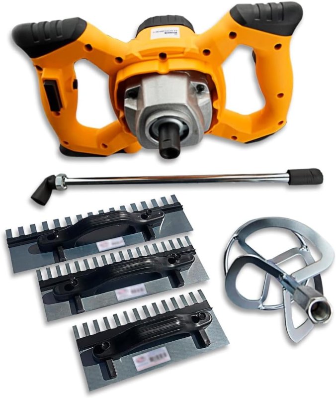 Misturador Mel 1200w Para Tinta e Argamassa Haste Dupla + Desempenadeira Dentada 27/35/43Cm Timoteo Profissional Kit - 127v