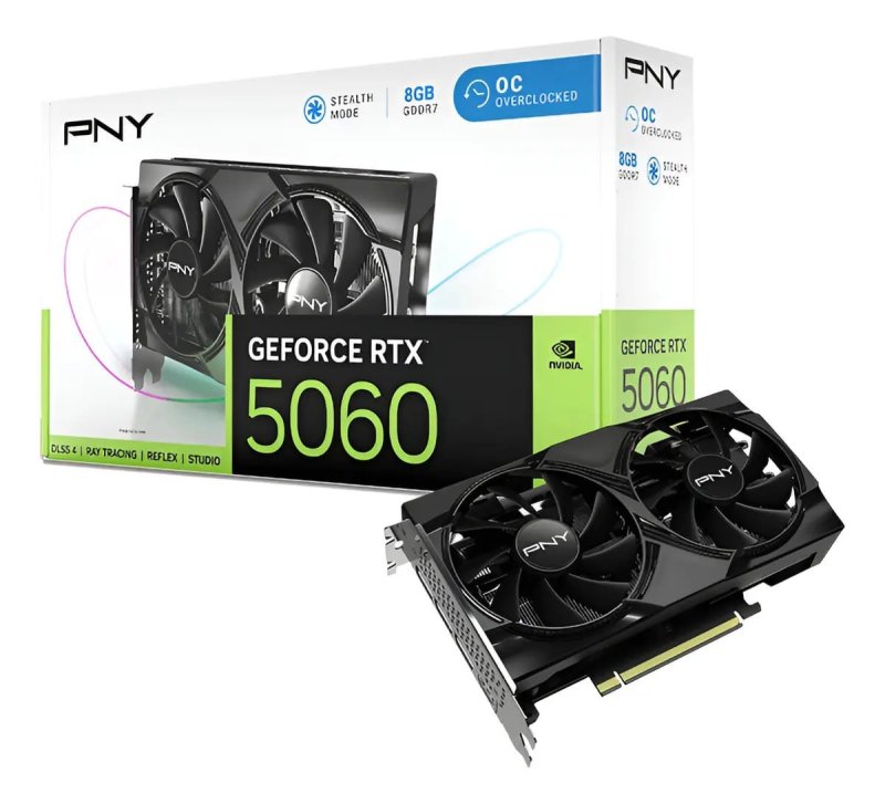 Placa de vídeo Pny Geforce Rtx 5060 com ventilador duplo com overclock