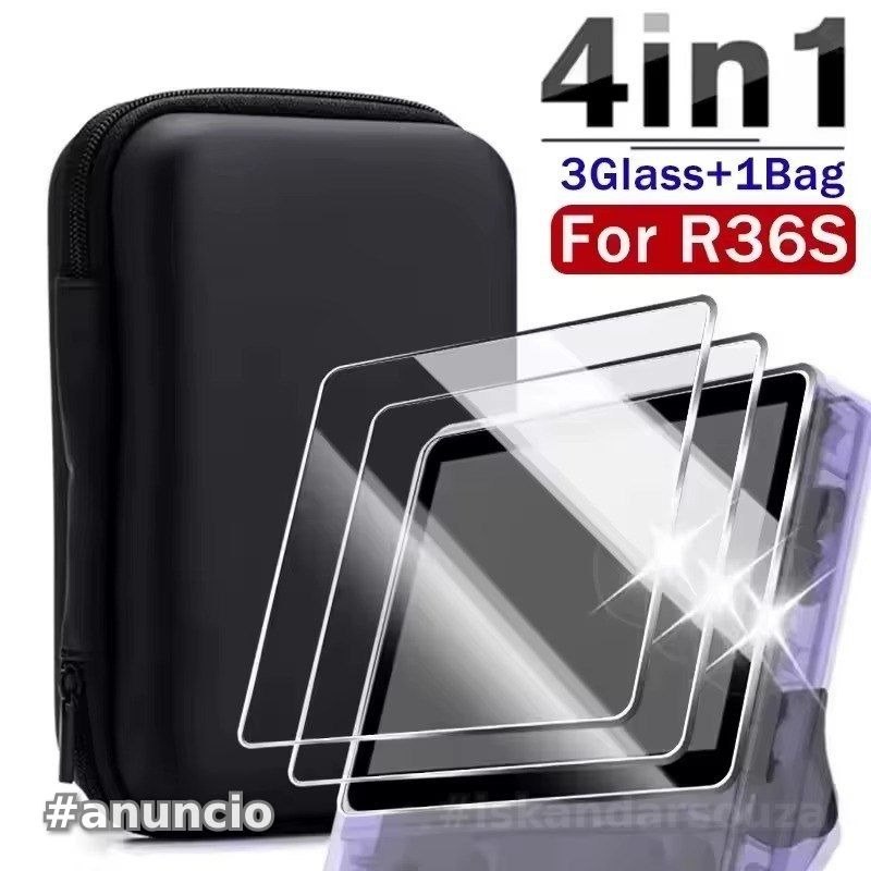 Película + Case para R36s R35S RGB20S 3.5" Console Portátil Case - Cor preta