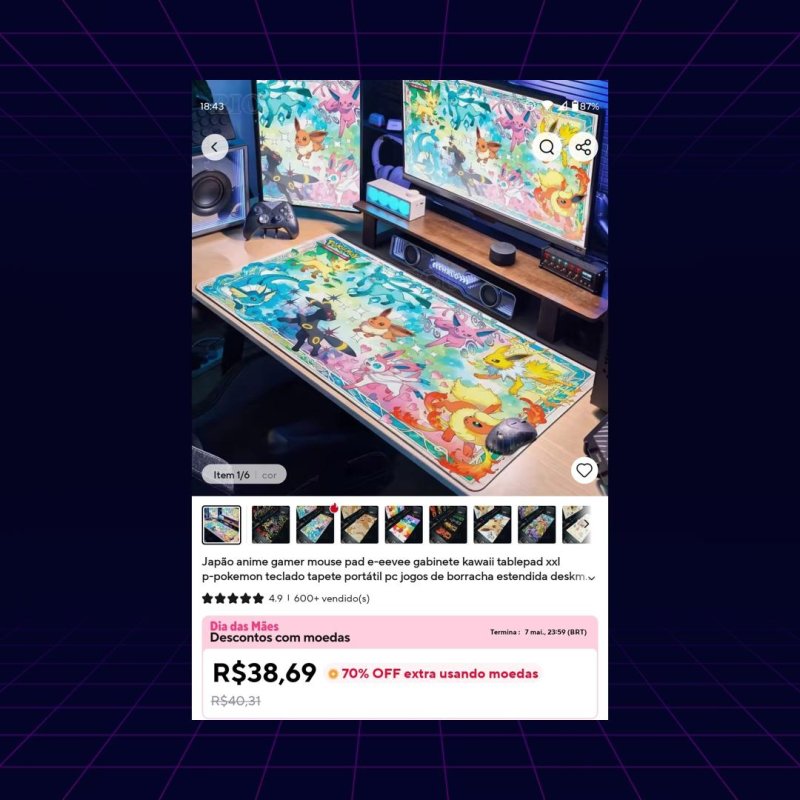 Mouse Pad Gamer Anime Pokémon Kawaii