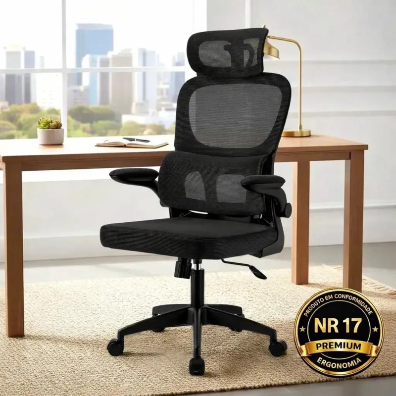 Cadeira Escritório Ergonômica Nr17 Giratoria Regulagem Altura Suporte Lombar Reclinavel 130 Graus Suporta Cor Preto Corsair