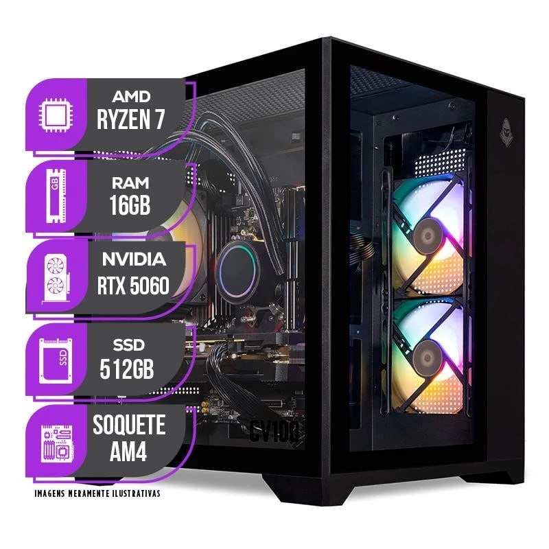 PC Gamer Mancer, AMD RYZEN 7 5700X, Water Cooler, RTX 5060 8GB, 16GB DDR4, SSD M.2 512GB
