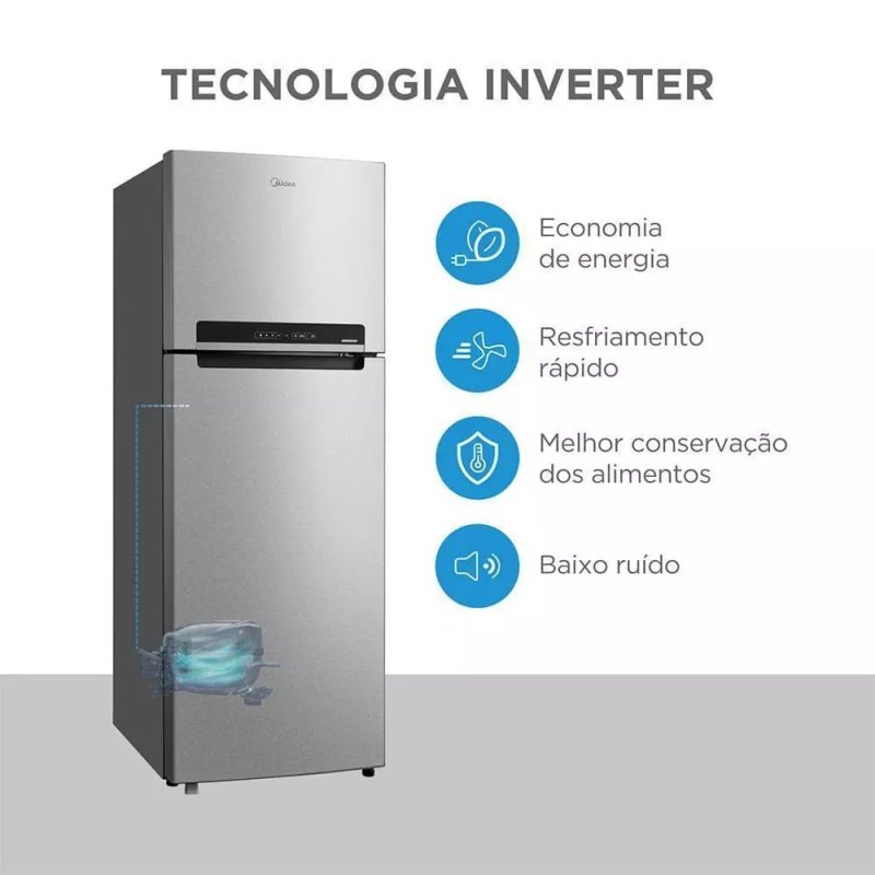 Geladeira Frost Free Duplex 394L Inverter Prata Midea MDRT533EVD501