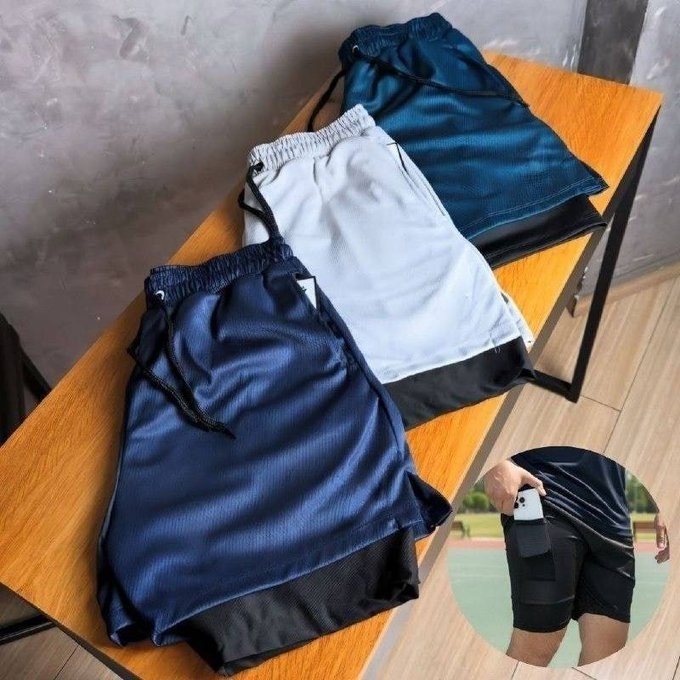 Kit 3 Shorts 2 Em 1 Duplo Bolso Para Academia Treino Corrida + Frete Grátis