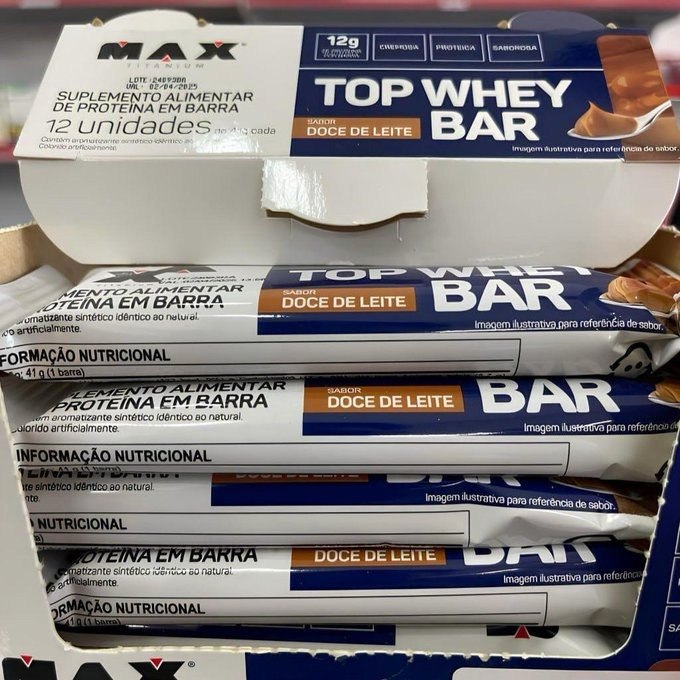 Max Titanium Top Whey Bar 12 Unidades De 41G (Doce De Leite) com Frete Grátis