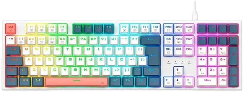 TECLADO MECANICO GAMER REDRAGON TRUNDLE RGB BRANCO, AZUL E ROSA SWITCH
