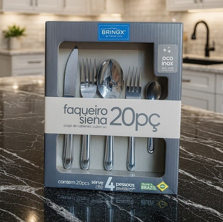 Faqueiro De Aço Inox Siena 20 Peças Brinox 5109/455 Cor Prateado + Frete Grátis