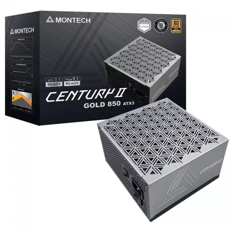 Fonte Montech Century II 850W, 80 Plus Gold, Cybenetics Platinum, PCIe 5.1, PFC Ativo, Full Modular + Mousepad