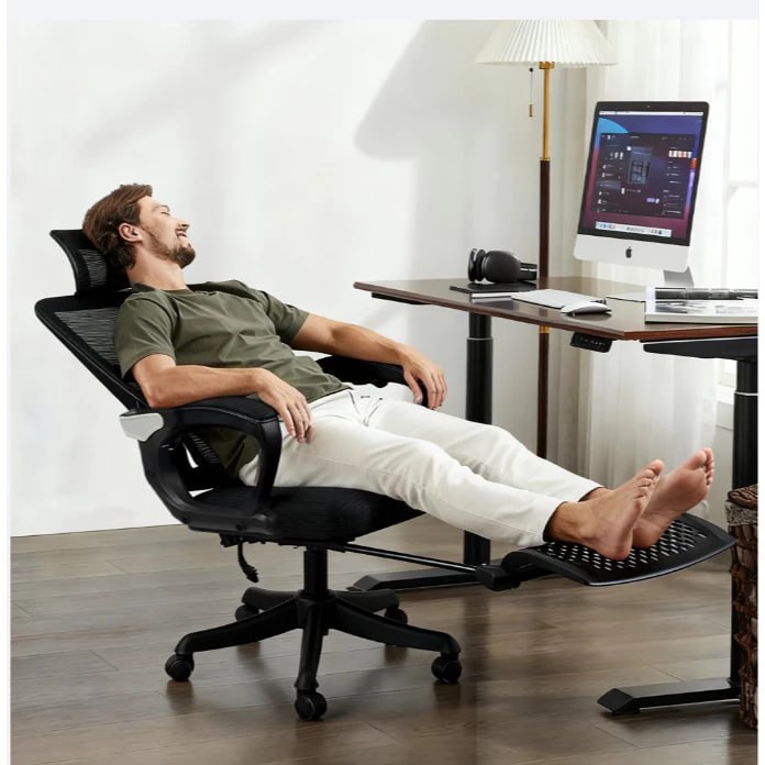 Cadeira Escritório Ergonômica com Apoio de Pés Retrátil e Tela Mesh Reclining Function Até 150kg