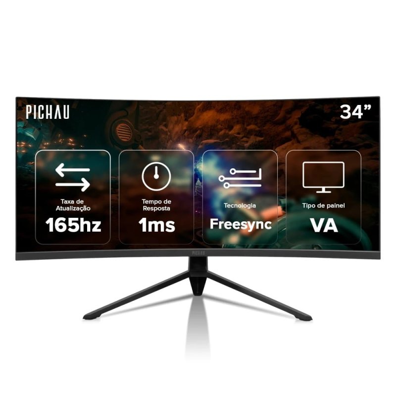 Monitor Gamer Pichau Nexus 34 GO, 34 Pol, VA, Ultrawide, Curvo WQHD, 1ms, 165Hz